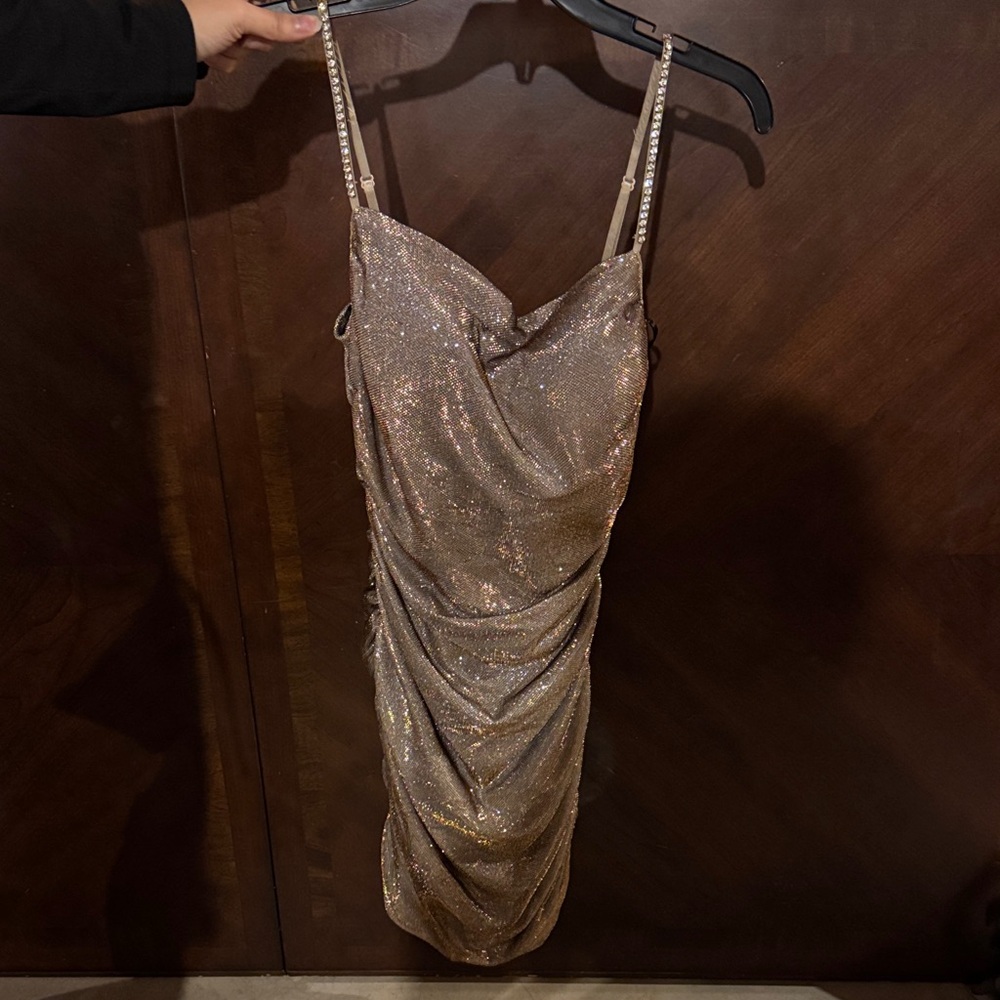 Sparkling Gold Ruched Dress